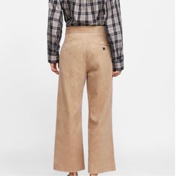 Zara corduroy wide leg crop ankle pant camel tan beige women's M 7290 249 756 - Picture 11 of 12